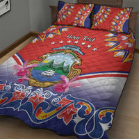 Personalized Costa Rica Independence Day Quilt Bed Set Guaria Morada With Folk Pattern - Wonder Print Shop