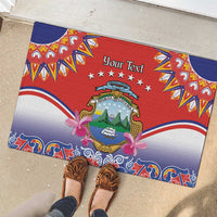 Personalized Costa Rica Independence Day Rubber Doormat Guaria Morada With Folk Pattern - Wonder Print Shop
