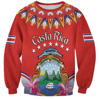 Personalized Costa Rica Independence Day Sweatshirt Guaria Morada With Folk Pattern - Wonder Print Shop