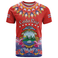 Personalized Costa Rica Independence Day T Shirt Guaria Morada With Folk Pattern - Wonder Print Shop