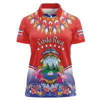 Personalized Costa Rica Independence Day Women Polo Shirt Guaria Morada With Folk Pattern - Wonder Print Shop