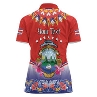 Personalized Costa Rica Independence Day Women Polo Shirt Guaria Morada With Folk Pattern - Wonder Print Shop