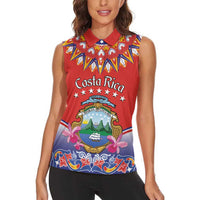 Personalized Costa Rica Independence Day Women Sleeveless Polo Shirt Guaria Morada With Folk Pattern - Wonder Print Shop