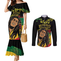 Legend Bob Buffalo Soldier Couples Matching Mermaid Dress and Long Sleeve Button Shirt American Heroes Reggae Style