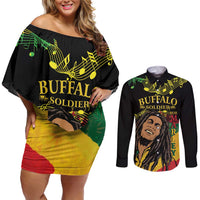 Legend Bob Buffalo Soldier Couples Matching Off Shoulder Short Dress and Long Sleeve Button Shirt American Heroes Reggae Style - Wonder Print Shop