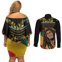 Legend Bob Buffalo Soldier Couples Matching Off Shoulder Short Dress and Long Sleeve Button Shirt American Heroes Reggae Style - Wonder Print Shop