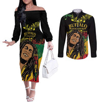 Legend Bob Buffalo Soldier Couples Matching Off The Shoulder Long Sleeve Dress and Long Sleeve Button Shirt American Heroes Reggae Style