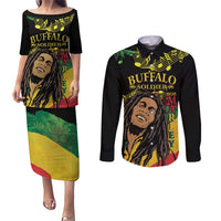 Legend Bob Buffalo Soldier Couples Matching Puletasi and Long Sleeve Button Shirt American Heroes Reggae Style - Wonder Print Shop