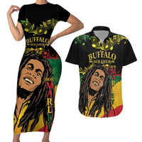 Legend Bob Buffalo Soldier Couples Matching Short Sleeve Bodycon Dress and Hawaiian Shirt American Heroes Reggae Style - Wonder Print Shop