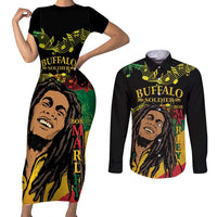 Legend Bob Buffalo Soldier Couples Matching Short Sleeve Bodycon Dress and Long Sleeve Button Shirt American Heroes Reggae Style - Wonder Print Shop