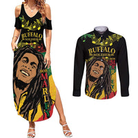 Legend Bob Buffalo Soldier Couples Matching Summer Maxi Dress and Long Sleeve Button Shirt American Heroes Reggae Style - Wonder Print Shop
