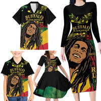 Legend Bob Buffalo Soldier Family Matching Long Sleeve Bodycon Dress and Hawaiian Shirt American Heroes Reggae Style - Wonder Print Shop