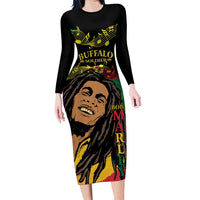 Legend Bob Buffalo Soldier Family Matching Long Sleeve Bodycon Dress and Hawaiian Shirt American Heroes Reggae Style - Wonder Print Shop