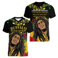 Legend Bob Buffalo Soldier Women V-Neck T-Shirt American Heroes Reggae Style - Wonder Print Shop