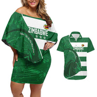 Zimbabwe Rugby Custom Couples Matching Off Shoulder Short Dress and Hawaiian Shirt Sables 3rd Champions Proud - Wonder Print Shop