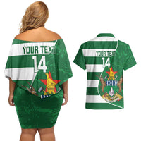 Zimbabwe Rugby Custom Couples Matching Off Shoulder Short Dress and Hawaiian Shirt Sables 3rd Champions Proud - Wonder Print Shop