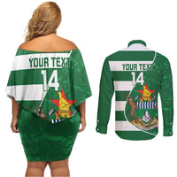 Zimbabwe Rugby Custom Couples Matching Off Shoulder Short Dress and Long Sleeve Button Shirt Sables 3rd Champions Proud - Wonder Print Shop