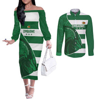 Zimbabwe Rugby Custom Couples Matching Off The Shoulder Long Sleeve Dress and Long Sleeve Button Shirt Sables 3rd Champions Proud - Wonder Print Shop