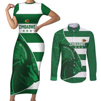 Zimbabwe Rugby Custom Couples Matching Short Sleeve Bodycon Dress and Long Sleeve Button Shirt Sables 3rd Champions Proud - Wonder Print Shop