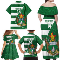 Zimbabwe Rugby Custom Family Matching Off Shoulder Maxi Dress and Hawaiian Shirt Sables 3rd Champions Proud - Wonder Print Shop