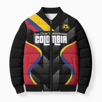 Custom Colombia Football Bomber Puffer Jacket Vamos Las Chicas Superpoderosas - Wonder Print Shop