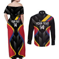 Custom Colombia Football Couples Matching Off Shoulder Maxi Dress and Long Sleeve Button Shirt Vamos Las Chicas Superpoderosas - Wonder Print Shop