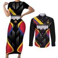 Custom Colombia Football Couples Matching Short Sleeve Bodycon Dress and Long Sleeve Button Shirt Vamos Las Chicas Superpoderosas - Wonder Print Shop