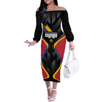 Custom Colombia Football Off The Shoulder Long Sleeve Dress Vamos Las Chicas Superpoderosas - Wonder Print Shop