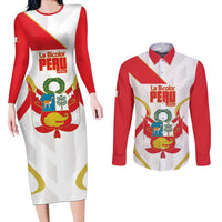 Custom Peru Football Couples Matching Long Sleeve Bodycon Dress and Long Sleeve Button Shirt Vamos La Bicolor - Wonder Print Shop