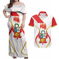 Custom Peru Football Couples Matching Off Shoulder Maxi Dress and Hawaiian Shirt Vamos La Bicolor - Wonder Print Shop