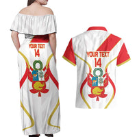 Custom Peru Football Couples Matching Off Shoulder Maxi Dress and Hawaiian Shirt Vamos La Bicolor - Wonder Print Shop