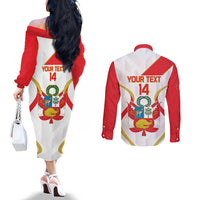 Custom Peru Football Couples Matching Off The Shoulder Long Sleeve Dress and Long Sleeve Button Shirt Vamos La Bicolor - Wonder Print Shop