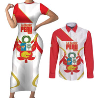 Custom Peru Football Couples Matching Short Sleeve Bodycon Dress and Long Sleeve Button Shirt Vamos La Bicolor - Wonder Print Shop