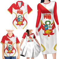 Custom Peru Football Family Matching Long Sleeve Bodycon Dress and Hawaiian Shirt Vamos La Bicolor - Wonder Print Shop
