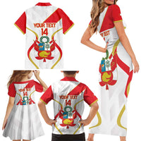 Custom Peru Football Family Matching Short Sleeve Bodycon Dress and Hawaiian Shirt Vamos La Bicolor - Wonder Print Shop