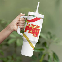 Custom Peru Football Tumbler With Handle Vamos La Bicolor - Wonder Print Shop