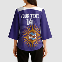Custom Argentina Football Kimono Sleeve Blouse Vamos La Albiceleste Purple Version - Wonder Print Shop