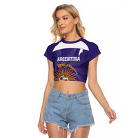 Custom Argentina Football Raglan Cropped T Shirt Vamos La Albiceleste Purple Version - Wonder Print Shop