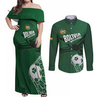 Custom Bolivia Football Couples Matching Off Shoulder Maxi Dress and Long Sleeve Button Shirt Vamos La Verde - Wonder Print Shop