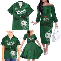 Custom Bolivia Football Family Matching Off The Shoulder Long Sleeve Dress and Hawaiian Shirt Vamos La Verde - Wonder Print Shop