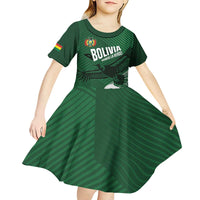 Custom Bolivia Football Kid Short Sleeve Dress Vamos La Verde - Wonder Print Shop