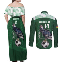Custom Bolivia Football Couples Matching Off Shoulder Maxi Dress and Long Sleeve Button Shirt 100th Anniversary Andean Condor Proud - Wonder Print Shop