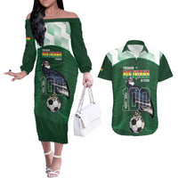 Custom Bolivia Football Couples Matching Off The Shoulder Long Sleeve Dress and Hawaiian Shirt 100th Anniversary Andean Condor Proud - Wonder Print Shop