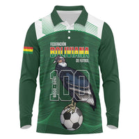 Custom Bolivia Football Long Sleeve Polo Shirt 100th Anniversary Andean Condor Proud - Wonder Print Shop