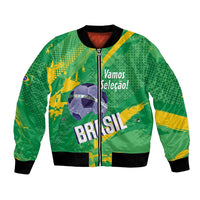 Custom Brazil Football Bomber Jacket Vamos Selecao Brushes Style - Wonder Print Shop