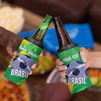 Custom Brazil Football 4 in 1 Can Cooler Tumbler Vamos Selecao Brushes Style - Wonder Print Shop
