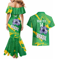Custom Brazil Football Couples Matching Mermaid Dress and Hawaiian Shirt Vamos Selecao Brushes Style - Wonder Print Shop