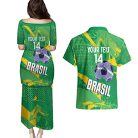 Custom Brazil Football Couples Matching Puletasi and Hawaiian Shirt Vamos Selecao Brushes Style - Wonder Print Shop
