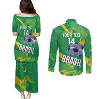 Custom Brazil Football Couples Matching Puletasi and Long Sleeve Button Shirt Vamos Selecao Brushes Style - Wonder Print Shop