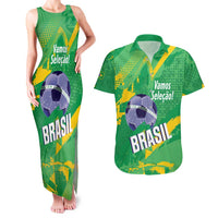 Custom Brazil Football Couples Matching Tank Maxi Dress and Hawaiian Shirt Vamos Selecao Brushes Style - Wonder Print Shop